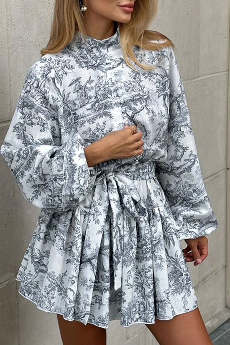 Yoli Ink Painting Print Tie Up A-line Mini Dress