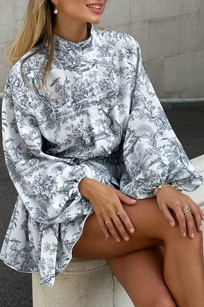 Yoli Ink Painting Print Tie Up A-line Mini Dress