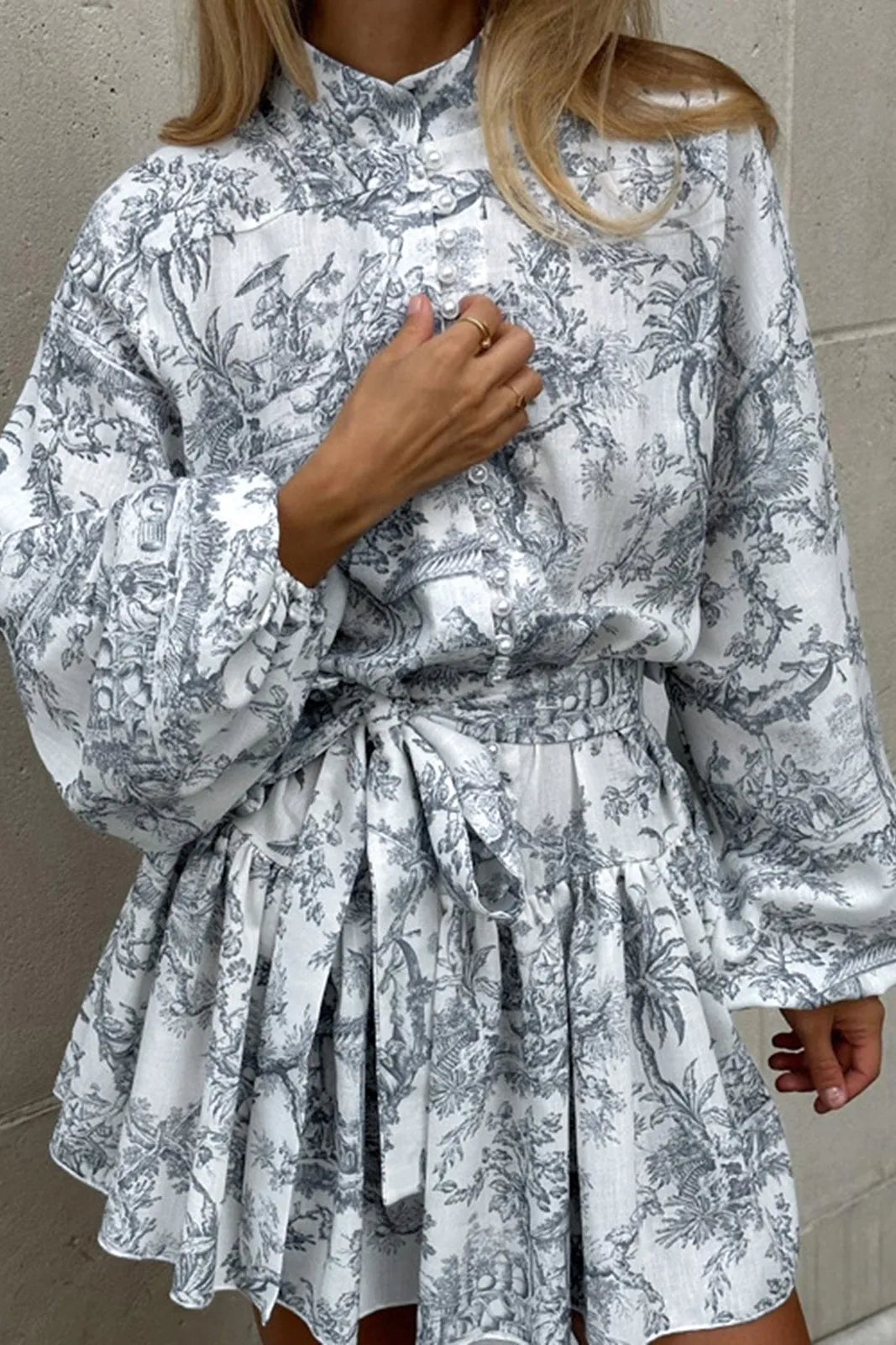 Yoli Ink Painting Print Tie Up A-line Mini Dress