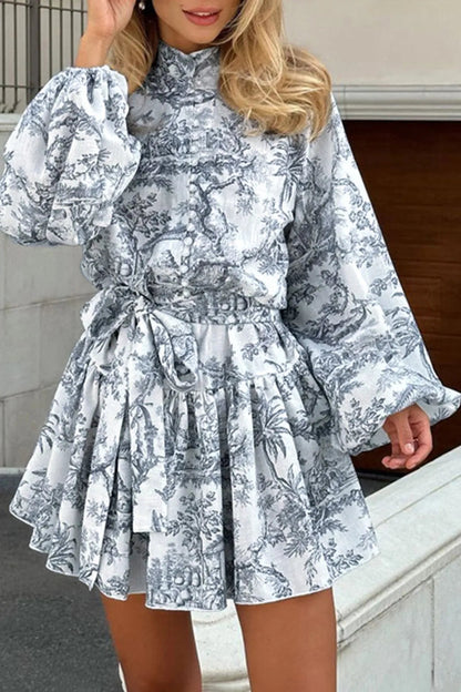 Yoli Ink Painting Print Tie Up A-line Mini Dress