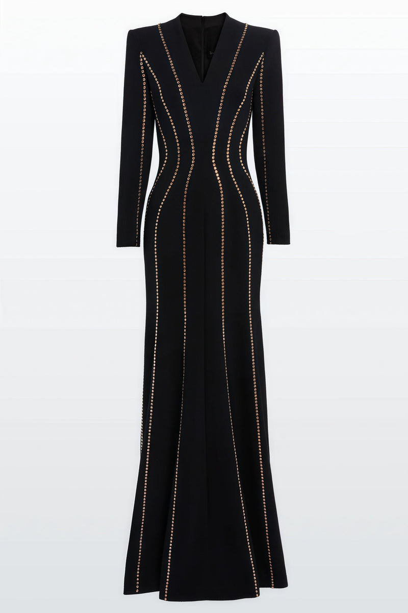Luxrtp Black Rhinestone Maxi Dress