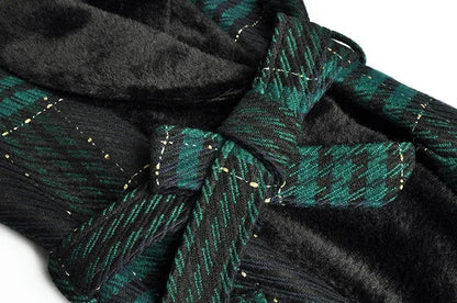 Designer Runway Fur Long Lace Plaid Warm Coat