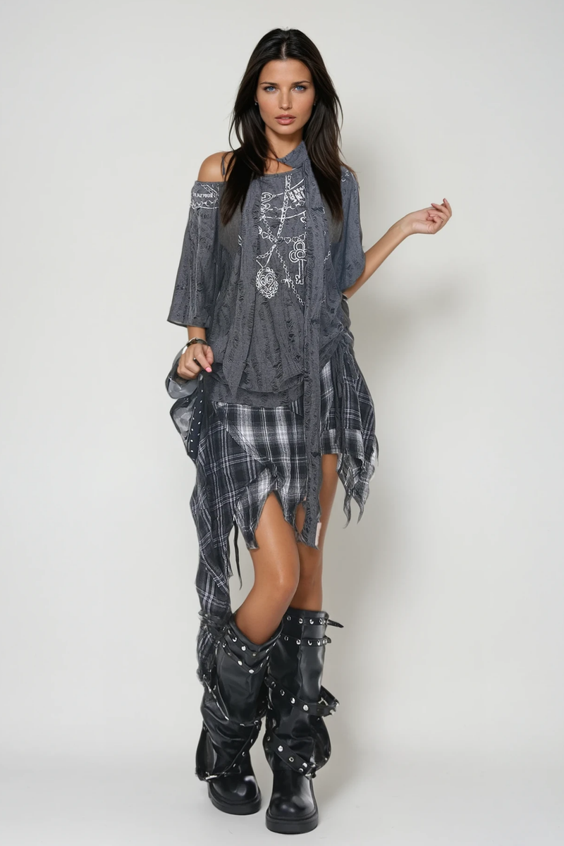 Zack Grid Asymmetric Skirt