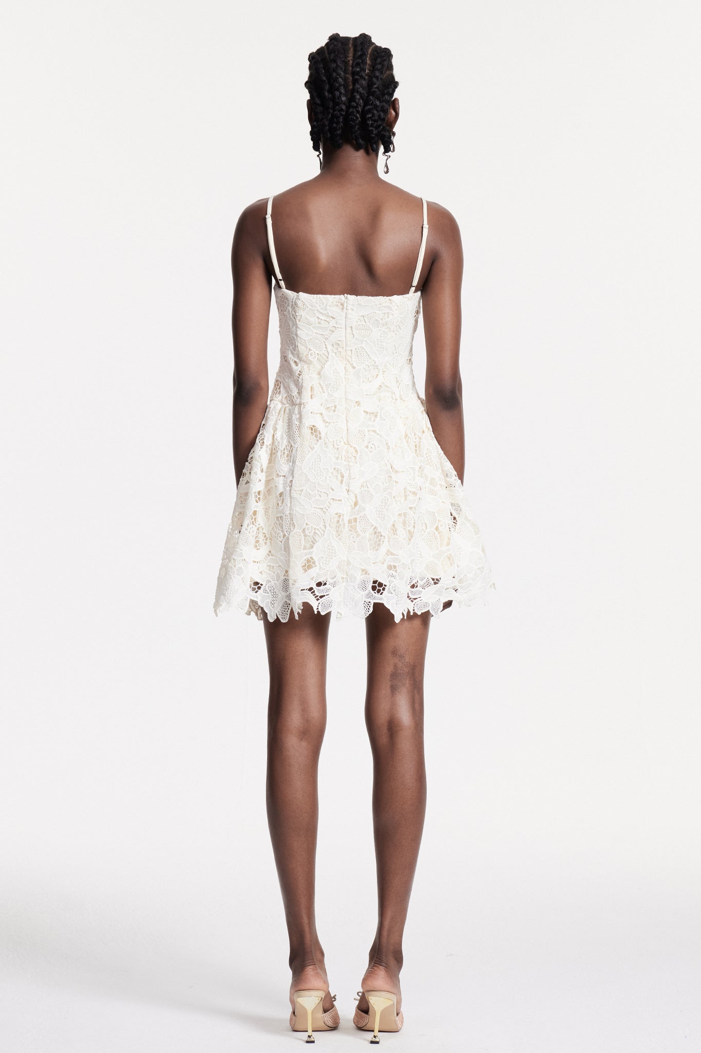 Zamira Spaghetti Lace Mini Dress in Natural