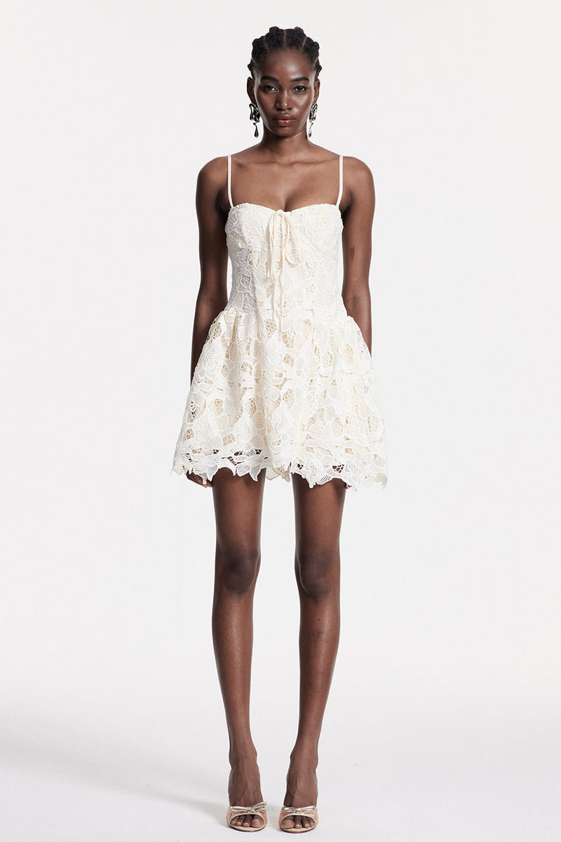 Zamira Spaghetti Lace Mini Dress in Natural