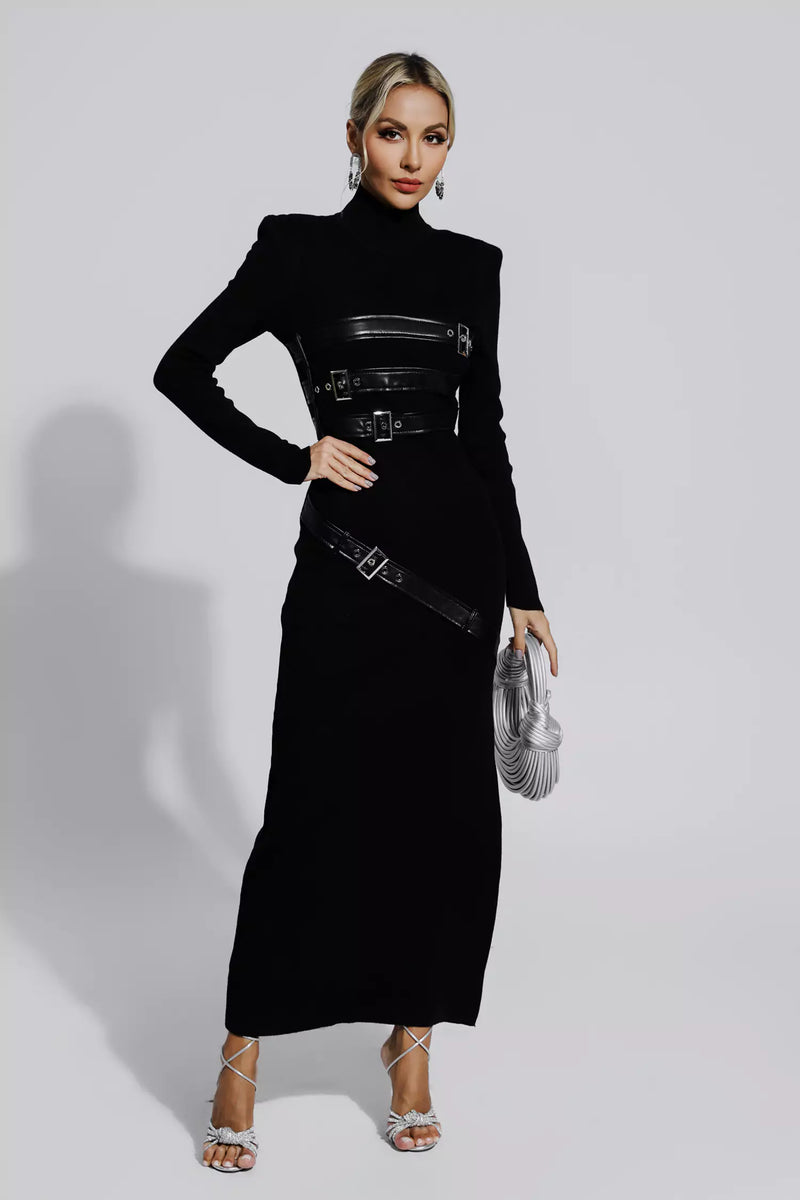 Zelda Black Pu Maxi Dress