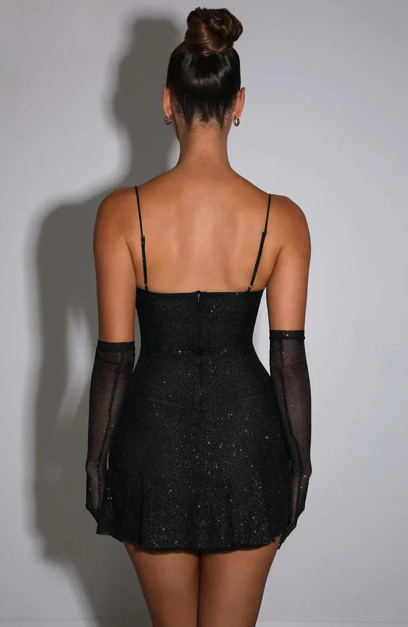Soraya - Sparkly Mini Dress With Gloves
