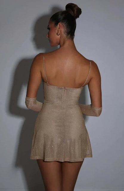 Soraya - Sparkly Mini Dress With Gloves