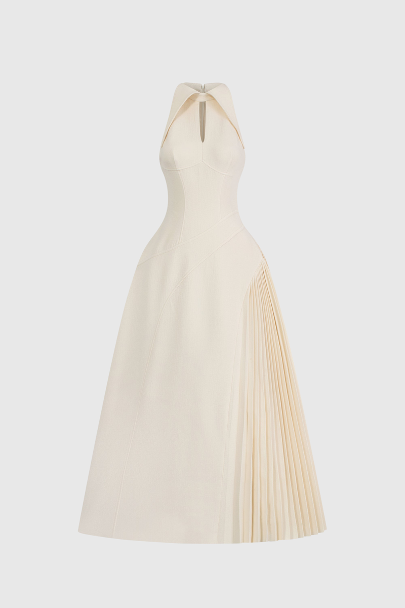 Zion Sleeveless Ruch Deconstruct Maxi Dress in White