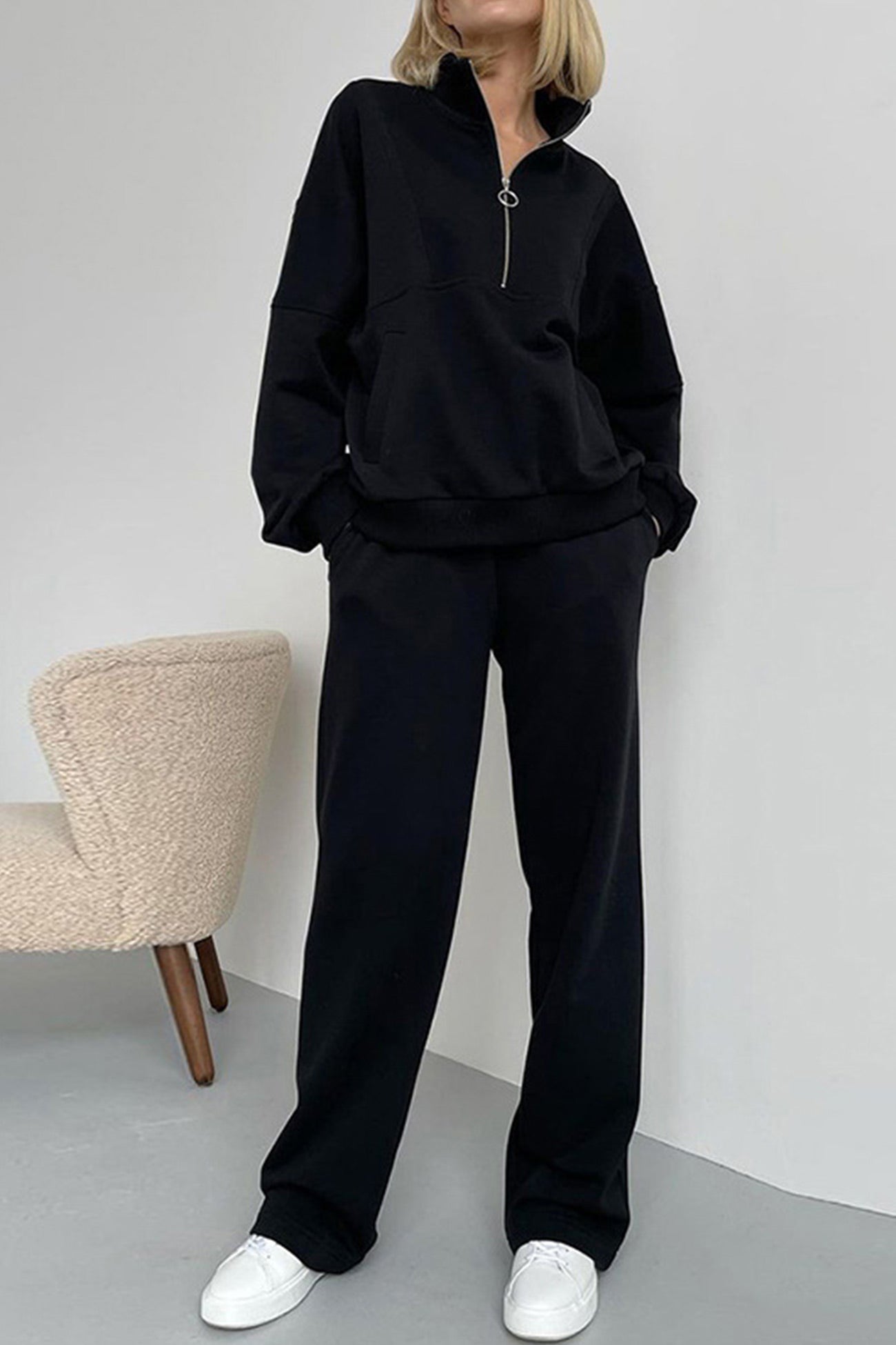 Zip-up Stand Neck Sweatshirt Suits