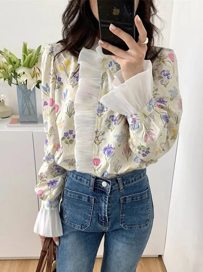 Ruffled Flare Sleeve Blouse