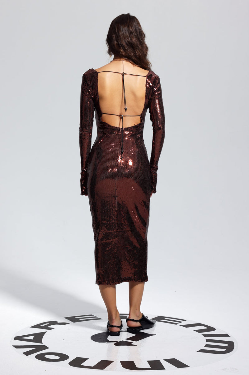 Aoibhe Sequin Midi Dress in Brown
