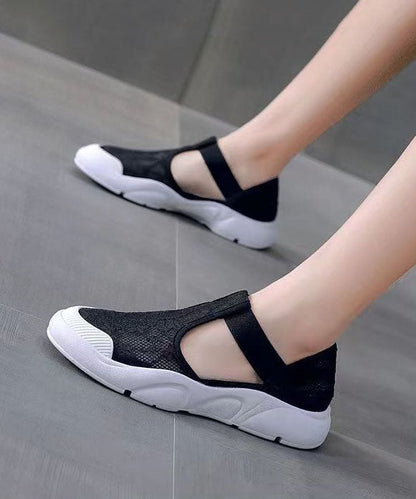 White Flat Sandals Splicing Hollow Out Breathable Lace