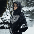 Women's Viking Tribal Jacquard Celtic Inspired Chunky Knit Hooded Sweater elevenforest