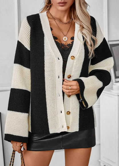 Striped Knitted Cardigan - Monochrome
