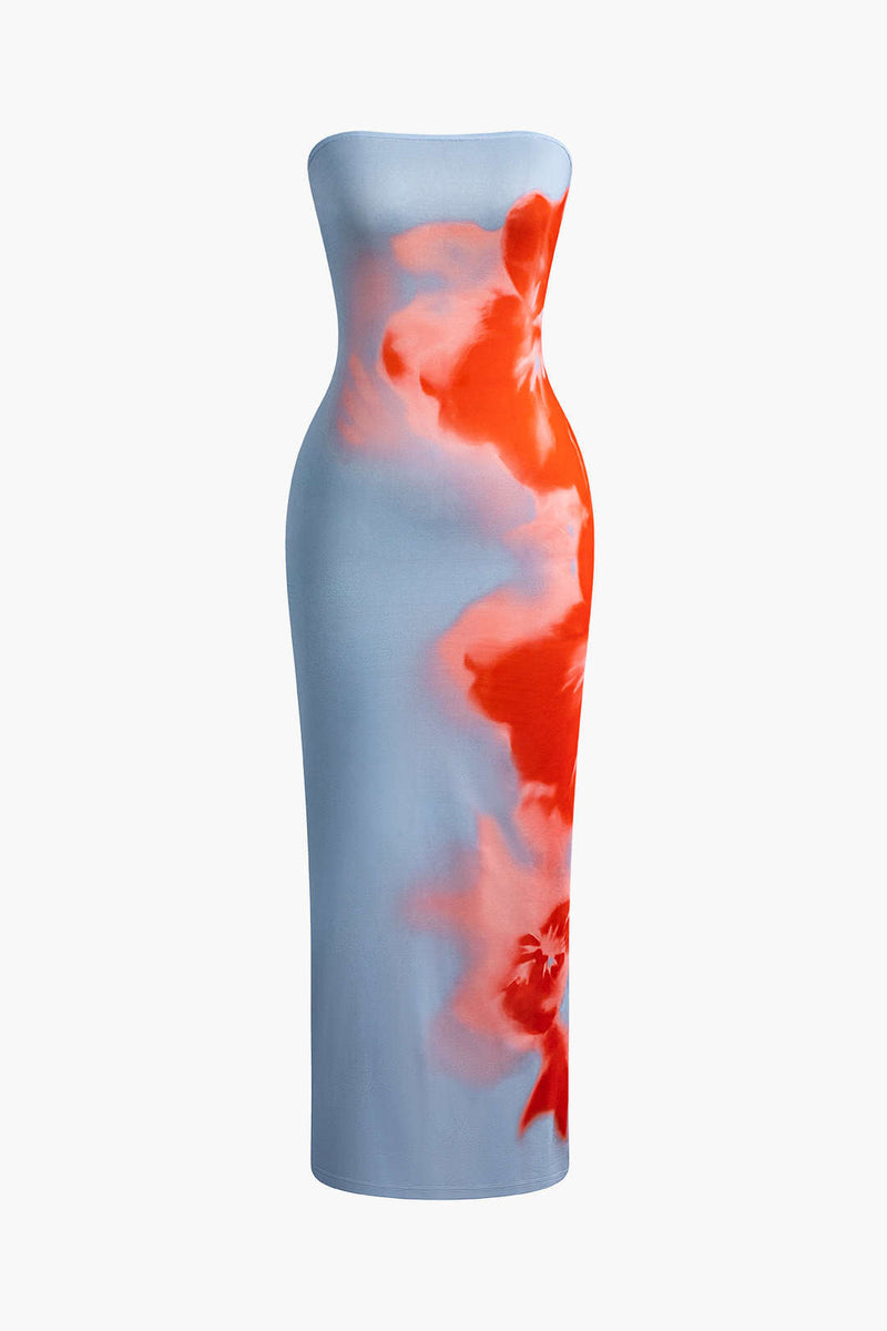 Multi Color Y2k Flower Print Slit Maxi Dress