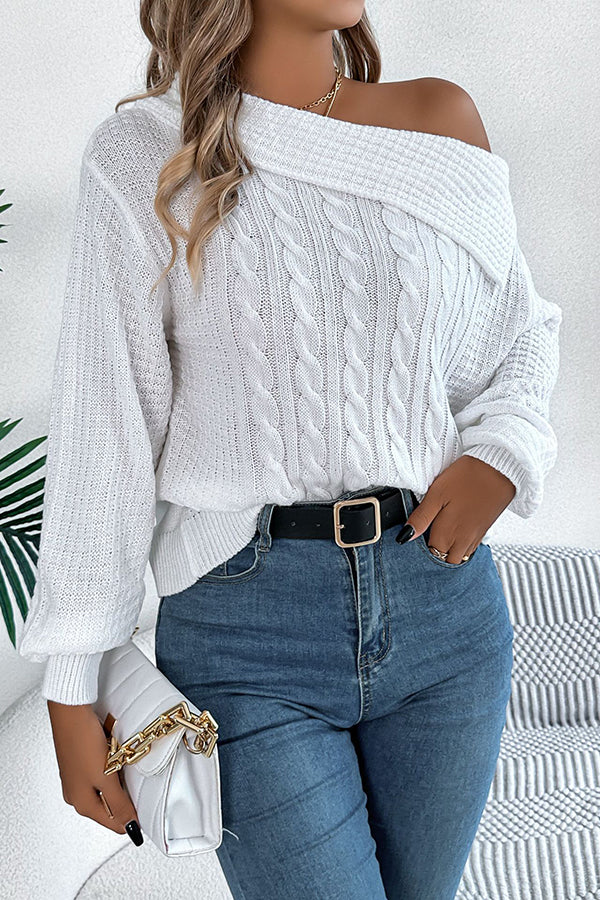 Color One Shoulder Long Sleeve Knitted Sweater