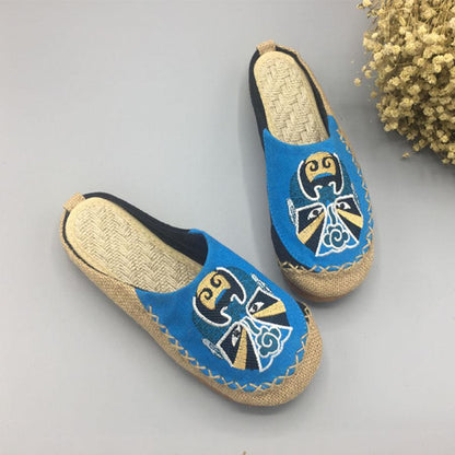 Peking Opera Facial Embroidered Flats Home Slippers