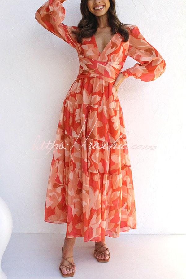 Olena Abstract Balloon Sleeves Maxi Dress (the Back Is Stretchy)