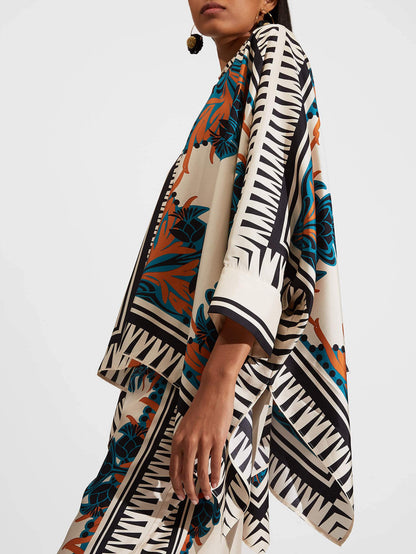 Fine Satin Print Batwing Sleeve Pant Set