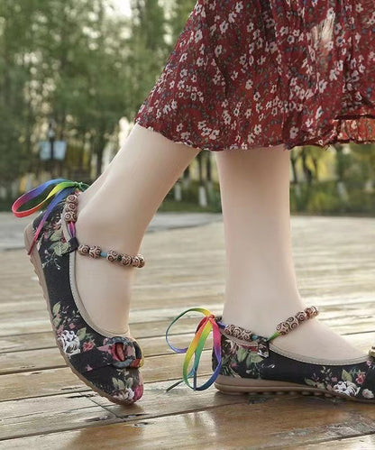 Black Cotton Fabric Splicing Flat Shoes for