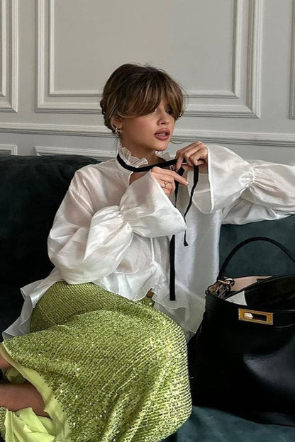 Sheer Bell-sleeve Stylish Blouse