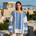 Greek Key Linen Women's Crew Neck Shirt elevenforest