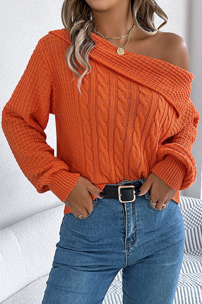 Color One Shoulder Long Sleeve Knitted Sweater
