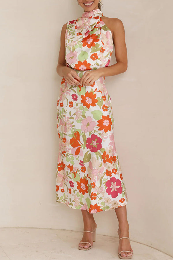 Fascinating Day Halter Neck Elastic Waist Maxi Dress