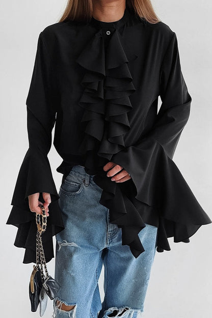 Ruffle Trim Button Blouse