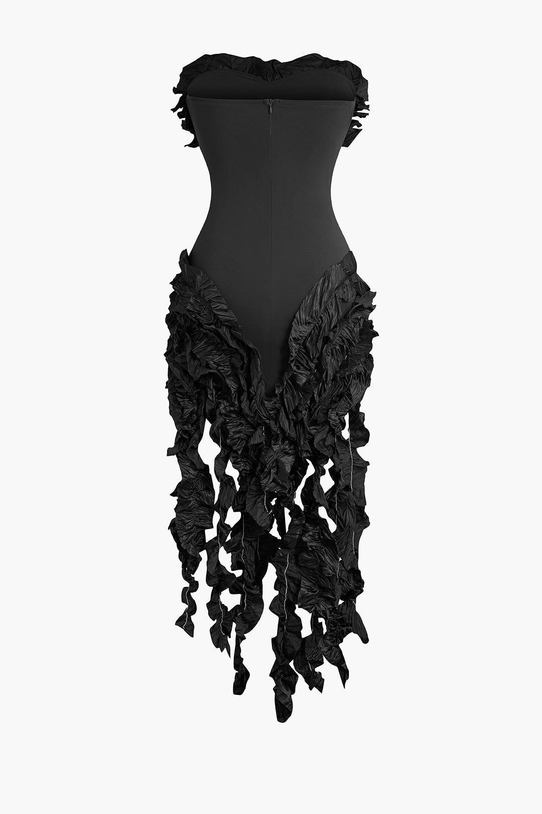 Color Ruffled Fringe Strapless Midi Dress