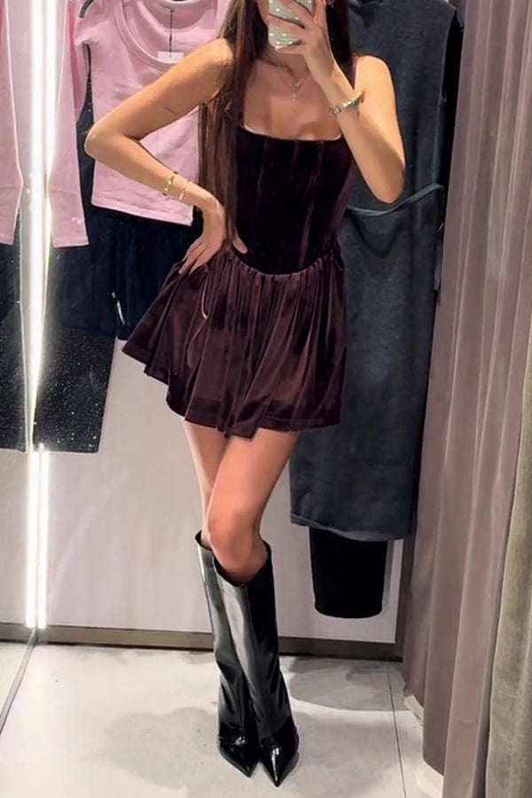 Velvet Square Neck Slim Fit Mini Dress