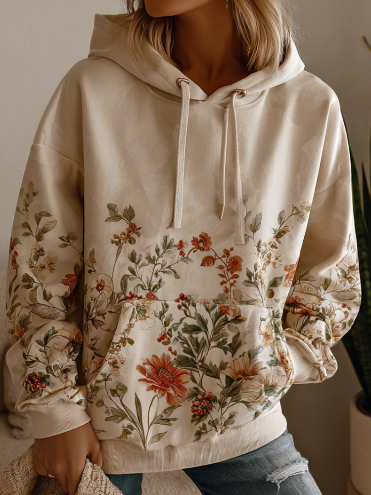Bohemian Style Plant And Flower Pattern Women's Hooded Sweatshirt elevenforest