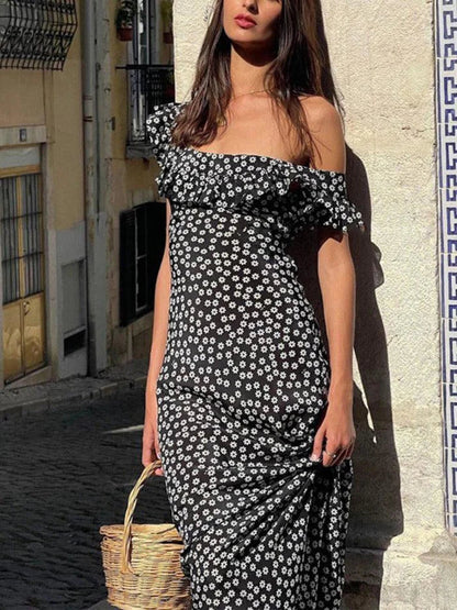 Daisy Print V Neck Maxi Dress