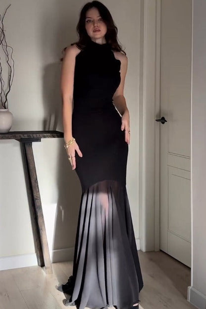 Color Mesh Fitted Bodycon Maxi Dress