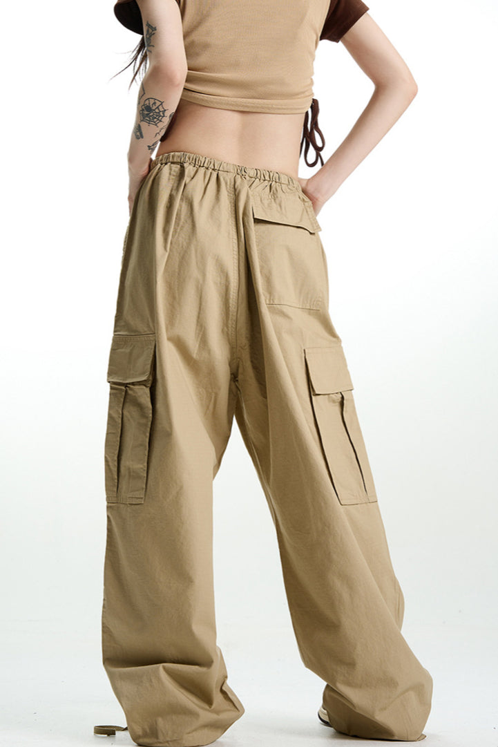 Khaki Wide Leg Cargo Pant