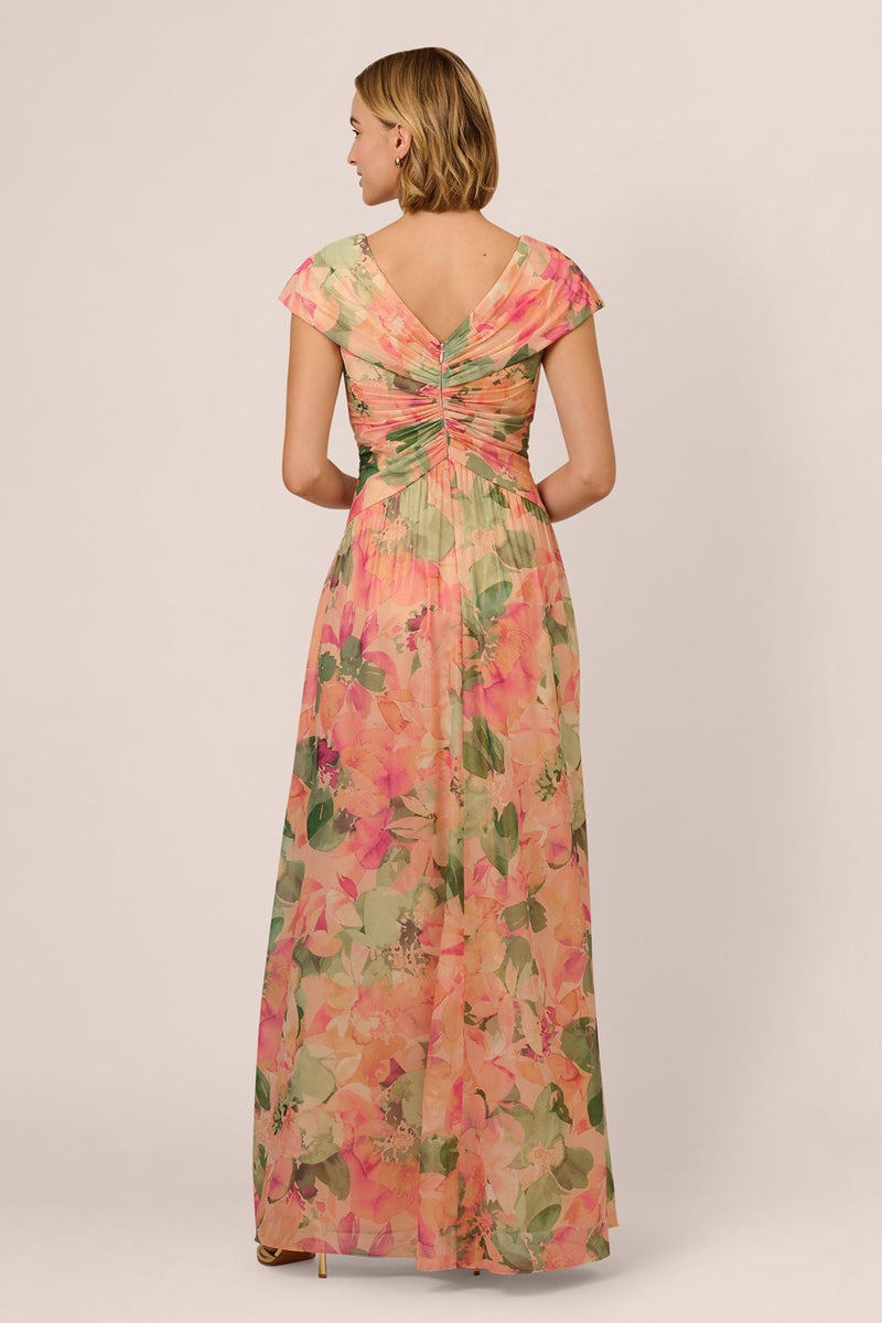 Angela Print Cap Sleeves Maxi Dress
