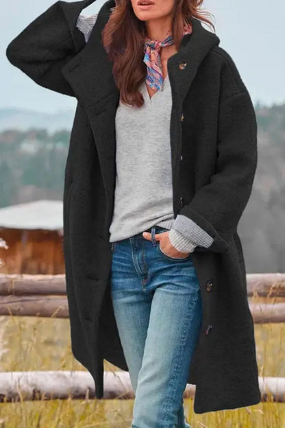 Loose Color Hooded Single-breasted Woolen Coat