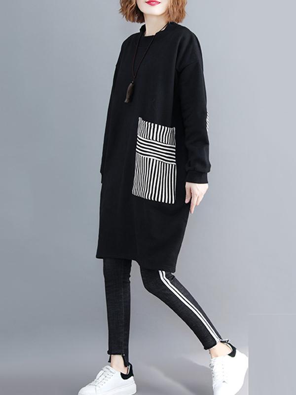 Pocket Long Sweatshirt Short Dress