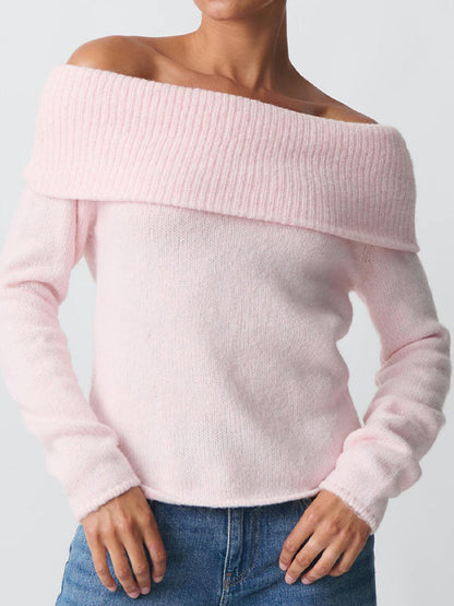 Color Y2k Off Shoulder Oversized Sweaters