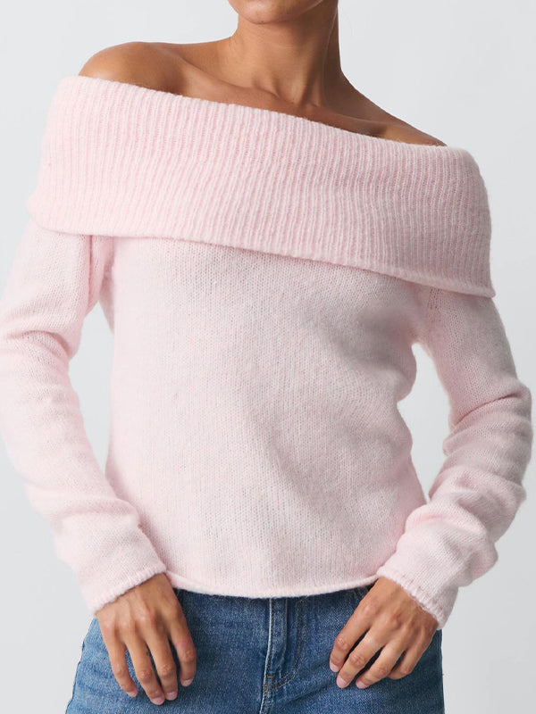 Color Y2k Off Shoulder Oversized Sweaters
