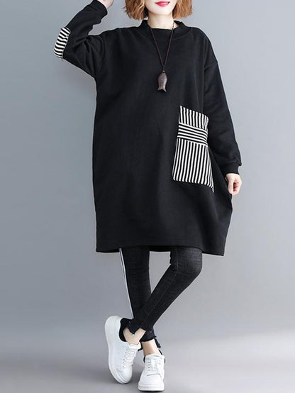 Pocket Long Sweatshirt Short Dress