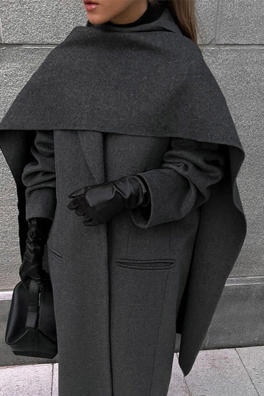Scarf Collar Longline Woolen Overcoat