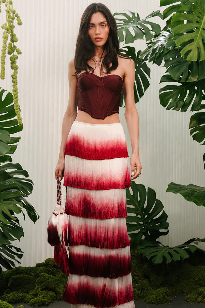 Fringed Waist Elastic Maxi Dress
