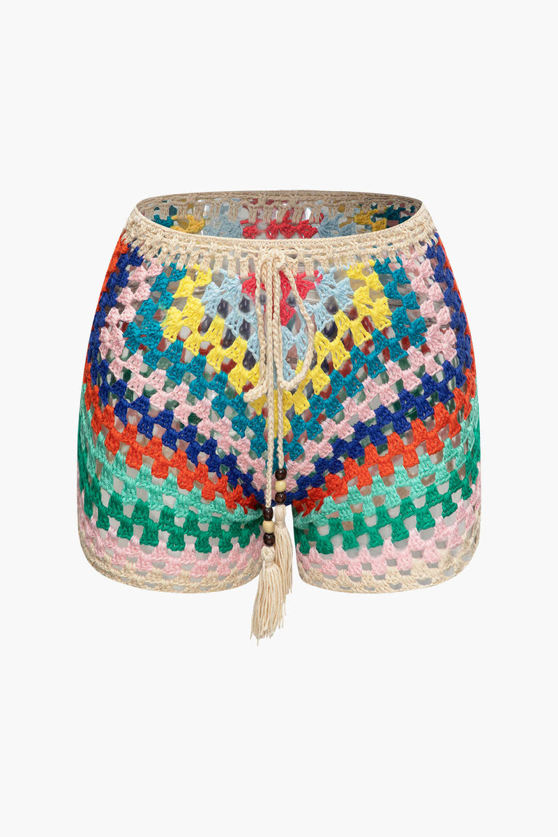 Rainbow Crochet Tie Front Tube Top & Shorts Set