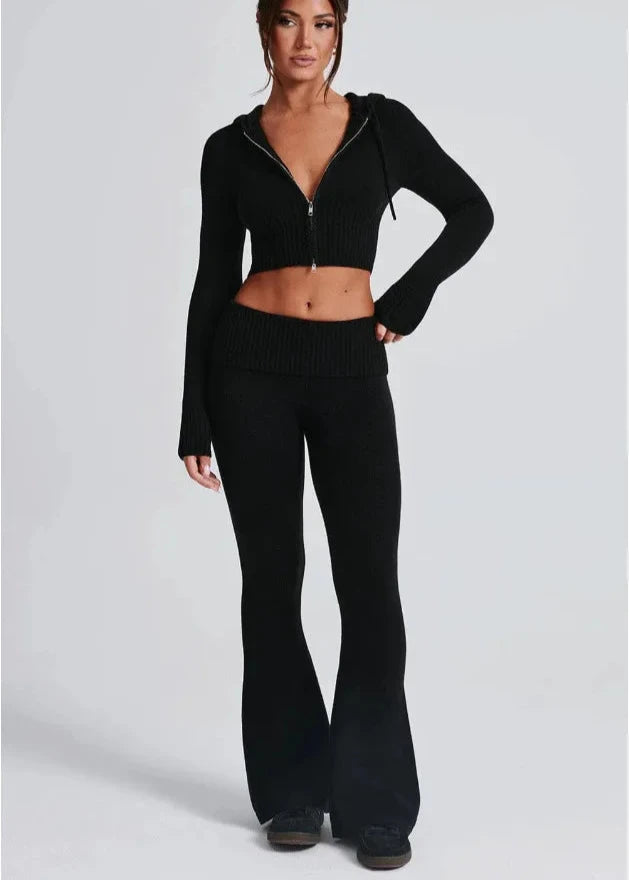 Bliss Knit - Fitted Hoodie and Flare Pants Set