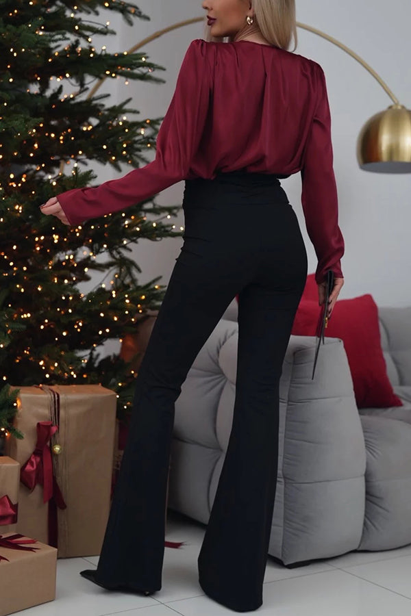 And Flexible High Rise Ruched Waist Stretch Flare Pants