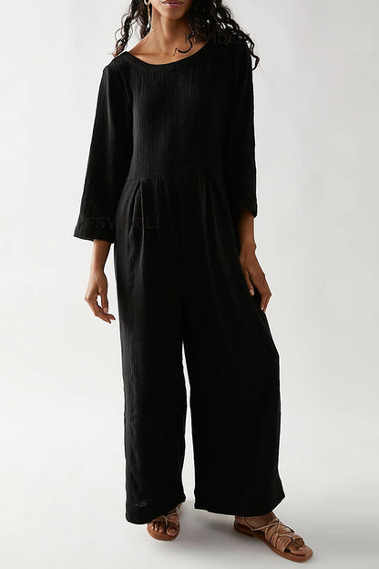 Multicolor Loose Round Neck Wide Leg Jumpsuit