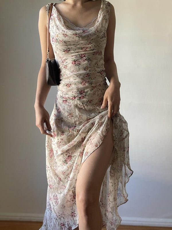 Beige Y2k Irregular Holiday Style Maxi Dress