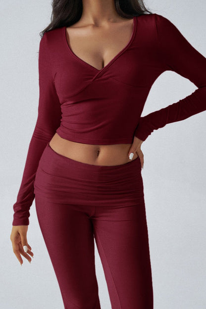 Slim Fit Knit Long Sleeve Top Straight Leg Pants Set